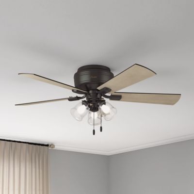 Image showing 5 th Hunter 52 in. 3-Speed Indoor Crestfield Low-Profile Ceiling Fan with LED Light Kit and Pull Chain, Brushed Nickel