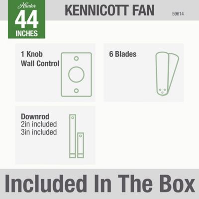 Image showing 7 th Hunter 44 in. 3-Speed Indoor/Outdoor Kennicott Damp-Rated Ceiling Fan with Wall Control, Matte Silver