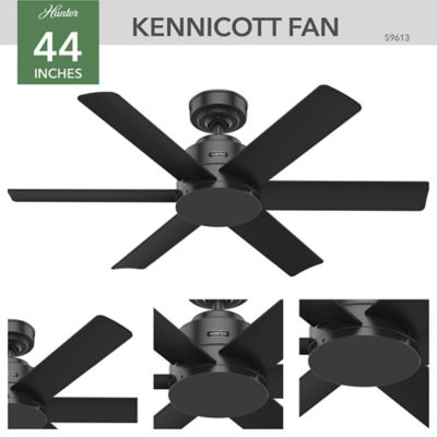 Image showing 5 th Hunter 44 in. 3-Speed Indoor/Outdoor Kennicott Damp-Rated Ceiling Fan with Wall Control, Matte Silver