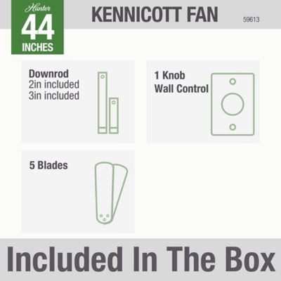 Image showing 7 th Hunter 44 in. 3-Speed Indoor/Outdoor Kennicott Damp-Rated Ceiling Fan with Wall Control, Matte Silver