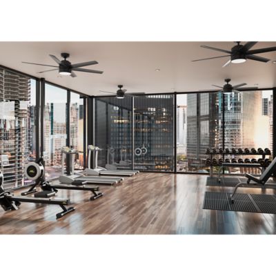 Image showing  60 in. 6-Speed Indoor/Outdoor Solaria Damp-Rated Ceiling Fan with LED Light Kit and Wall Control, Matte Silver