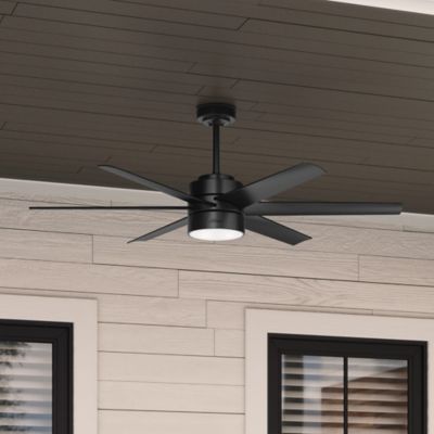 Image showing  60 in. 6-Speed Indoor/Outdoor Solaria Damp-Rated Ceiling Fan with LED Light Kit and Wall Control, Matte Silver