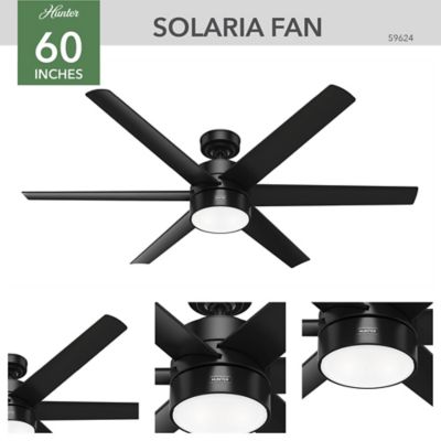 Image showing 5 th Hunter 60 in. 6-Speed Indoor/Outdoor Solaria Damp-Rated Ceiling Fan with LED Light Kit and Wall Control, Matte Silver