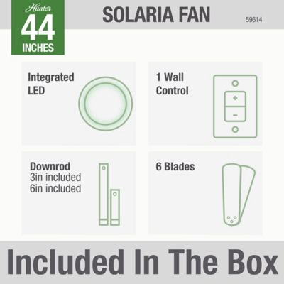 Image showing 8 th Hunter 60 in. 6-Speed Indoor/Outdoor Solaria Damp-Rated Ceiling Fan with LED Light Kit and Wall Control, Matte Silver