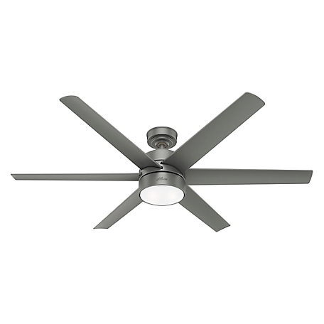Hunter 60 in. Solaria Damp Rated Ceiling Fan with LED Light Kit and Wall Control, Matte Silver