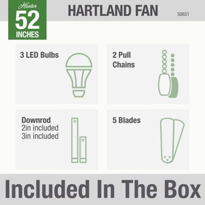Image showing 5 th Hunter 52 in. 3-Speed Indoor Hartland Ceiling Fan with LED Light Kit and Pull Chain