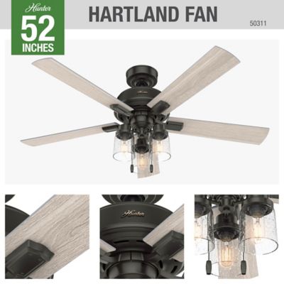 Image showing 5 th Hunter 52 in. 3-Speed Indoor Hartland Ceiling Fan with LED Light Kit and Pull Chain
