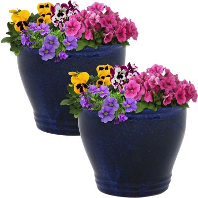 Sunnydaze Decor Set of 2 Studio Glazed Ceramic Planters - Imperial Blue - 11 in.