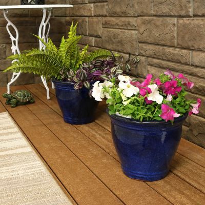 Image showing  Set of 2 Studio Glazed Ceramic Planters, Imperial Blue, 11 in.