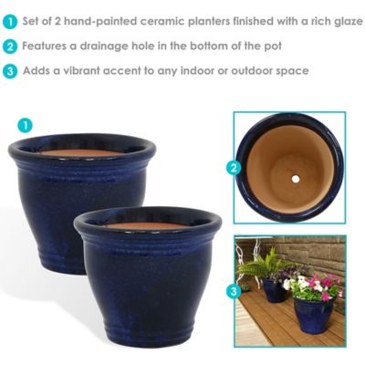Image showing  Set of 2 Studio Glazed Ceramic Planters, Imperial Blue, 11 in.