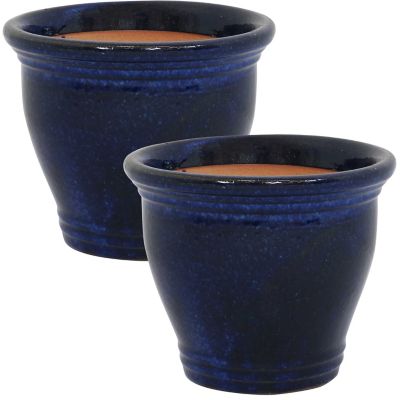 Image showing 5 th Sunnydaze Decor Set of 2 Studio Glazed Ceramic Planters, Imperial Blue, 11 in.