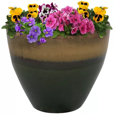 Sunnydaze Decor UV and Frost Resistant Ceramic Outdoor Planter with Drainage Holes - 13" Diameter - Forest Lake Green Planters