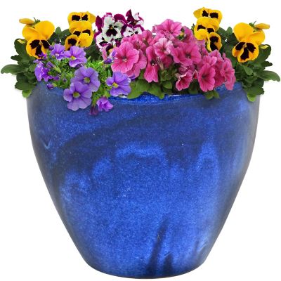 Sunnydaze Decor Resort UV and Frost-Resistant Ceramic Outdoor Flower Pot Planter with Drainage Holes - 13 in. D - Imperial Blue