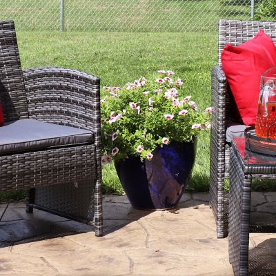 Image showing  Resort UV and Frost-Resistant Ceramic Outdoor Flower Pot Planter with Drainage Holes, 13 in. D, Imperial Blue