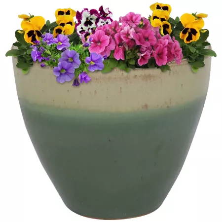 Sunnydaze Decor Resort UV and Frost Resistant Ceramic Outdoor Planter with Drainage Holes - 13" Deep Seafoam Planters