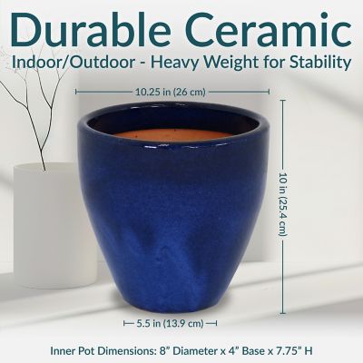 Image showing  Resort UV and Frost-Resistant Ceramic Outdoor Planters with Drainage Holes, 10 in. D, Imperial Blue, 2 pk.