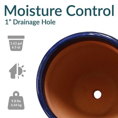Image showing  Resort UV and Frost-Resistant Ceramic Outdoor Planters with Drainage Holes, 10 in. D, Imperial Blue, 2 pk.