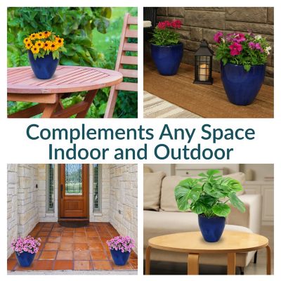 Image showing  Resort UV and Frost-Resistant Ceramic Outdoor Planters with Drainage Holes, 10 in. D, Imperial Blue, 2 pk.