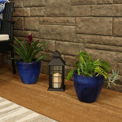 Image showing  Resort UV and Frost-Resistant Ceramic Outdoor Planters with Drainage Holes, 8 in. D, Imperial Blue, 2 pk.