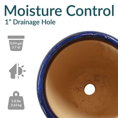 Image showing  Resort UV and Frost-Resistant Ceramic Outdoor Planters with Drainage Holes, 8 in. D, Imperial Blue, 2 pk.
