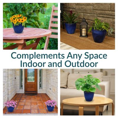 Image showing  Resort UV and Frost-Resistant Ceramic Outdoor Planters with Drainage Holes, 8 in. D, Imperial Blue, 2 pk.