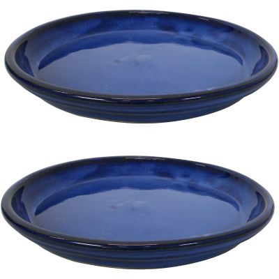 Sunnydaze Decor High-Fired Glazed UV and Frost-Resistant Outdoor Flower Pot Planter Saucers - 12 in. D, Imperial Blue - 2-Pack