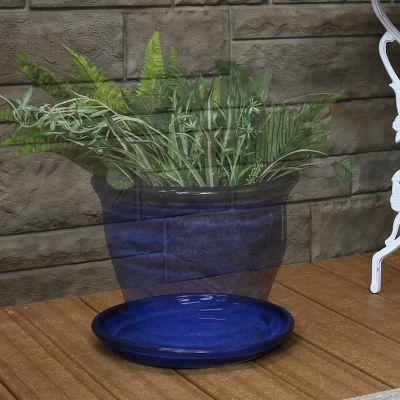 Image showing  High-Fired Glazed UV and Frost-Resistant Outdoor Flower Pot Planter Saucers, 12 in. D, Imperial Blue, 2 pk.