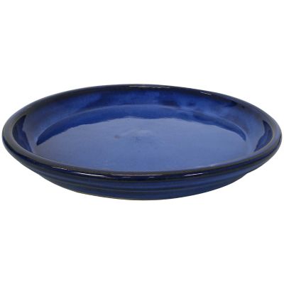Image showing  High-Fired Glazed UV and Frost-Resistant Outdoor Flower Pot Planter Saucers, 12 in. D, Imperial Blue, 2 pk.