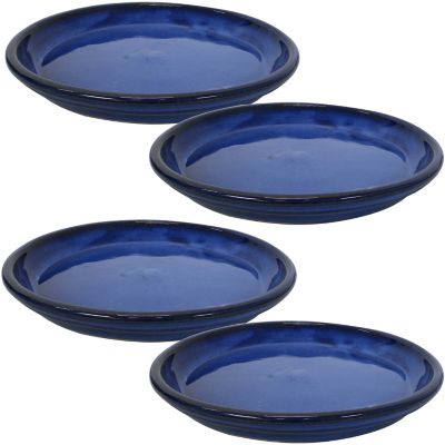 Sunnydaze Decor Ceramic Planter Saucers, 12 in., Imperial Blue, 4-Pack