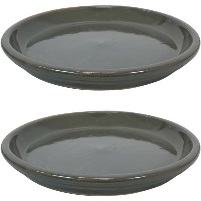 Sunnydaze Decor Ceramic Indoor/Outdoor Planter Saucers, 12 in., Gray, 2-Pack