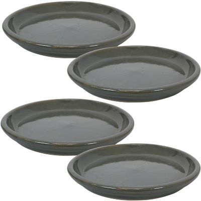 Sunnydaze Decor Ceramic Planter Saucers, 12 in., Gray, 4-Pack
