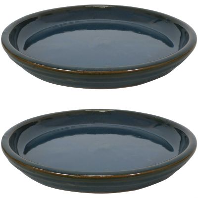 Sunnydaze Decor Ceramic UV-Resistant & Frost-Resistant Outdoor Flower Planter Saucers, 12 in. D, Forest Lake Green, 2-Pack