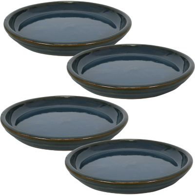 Sunnydaze Decor Ceramic Indoor/Outdoor Planter Saucers, 12 in., Forest Green, 4-Pack