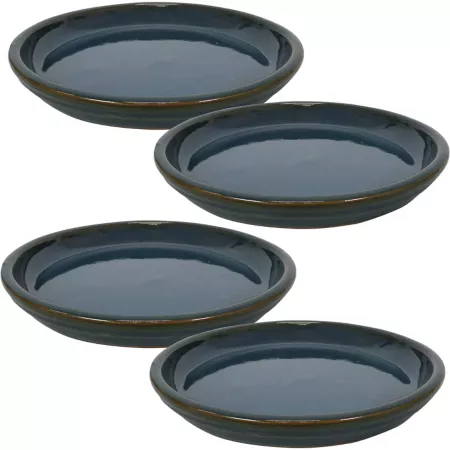 Sunnydaze Decor 12-inch Indoor/Outdoor Ceramic Planter Saucers Forest Green 4-Pack Plant Stands & Accessories