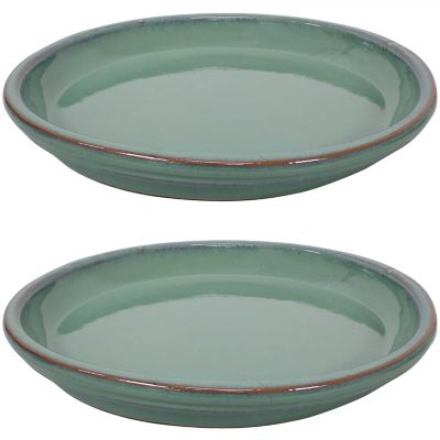 Sunnydaze Decor Ceramic Indoor/Outdoor Planter Saucers, 12 in., Seafoam, 2-Pack