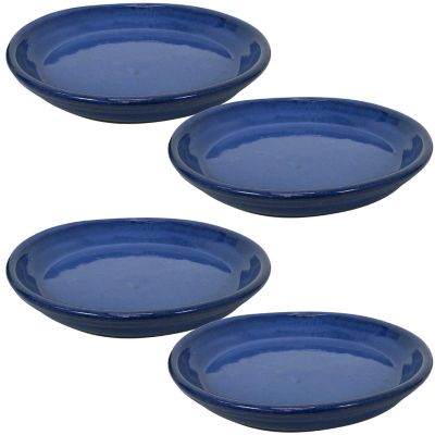Sunnydaze Decor Ceramic Indoor/Outdoor Planter Saucers, 9 in., Imperial Blue, 4-Pack