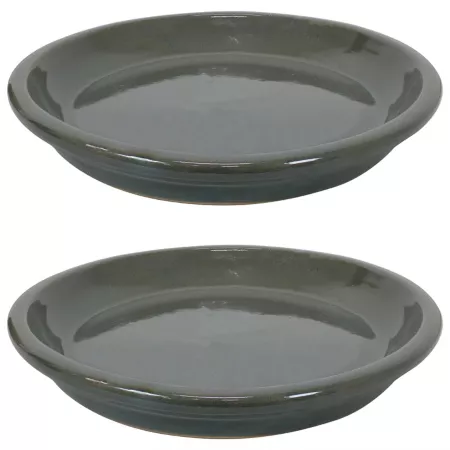 Sunnydaze Decor UV and Frost Resistant Glazed Ceramic Outdoor Planter Saucer - 9" Diameter - Gray - 2 Pack Plant Stands & Accessories