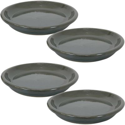 Sunnydaze Decor Ceramic Indoor/Outdoor Planter Saucers, 9 in., Gray, 4-Pack