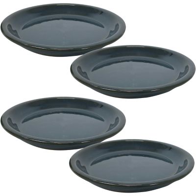 Sunnydaze Decor High-Fired Glazed UV- and Frost-Resistant Ceramic Outdoor Flower Pot Saucers, 9 in. D, Forest Lake Green, 4 pk.