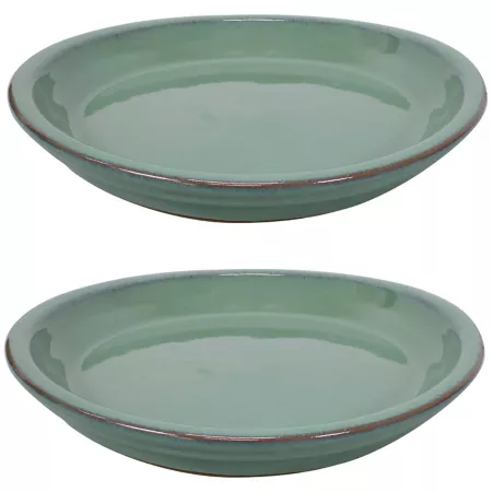 Sunnydaze Decor UV and Frost Resistant Glazed Ceramic Outdoor Plant Pot Saucers 9" Diameter Seafoam 2 Pack Plant Stands & Accessories