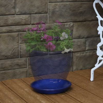 Image showing  Glazed UV- and Frost-Resistant Ceramic Outdoor Flower Pot Planter Saucer, 7 in. D, Imperial Blue, 2 pk.