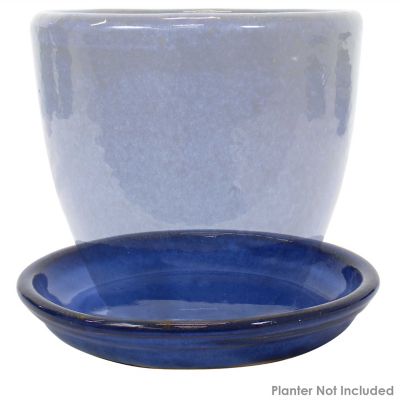 Image showing  Glazed UV- and Frost-Resistant Ceramic Outdoor Flower Pot Planter Saucer, 7 in. D, Imperial Blue, 2 pk.