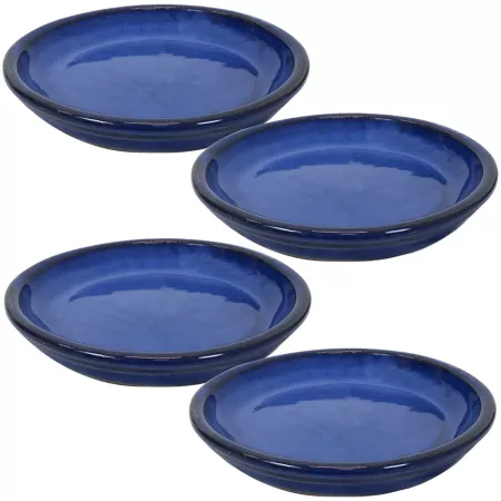 Sunnydaze Decor UV and Frost Resistant Glazed Ceramic Outdoor Planter Saucers - 7" D Imperial Blue - 4 Pack Planters