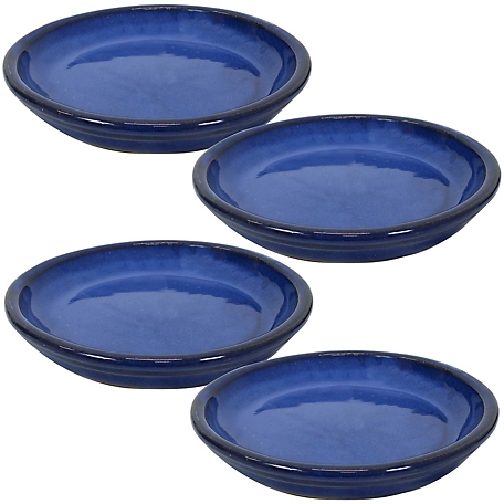 Sunnydaze Decor Ceramic Indoor/Outdoor Planter Saucers, 7 in., Imperial Blue, 4-Pack