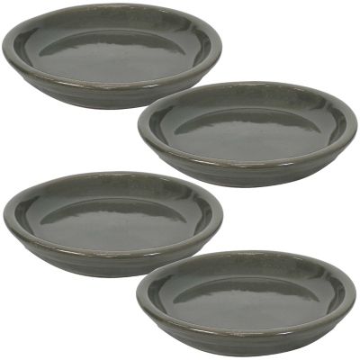 Sunnydaze Decor Glazed UV-Resistant and Frost-Resistant Ceramic Outdoor Flower Pot Planter Saucers - 7 in. D, Gray - 4-Pack