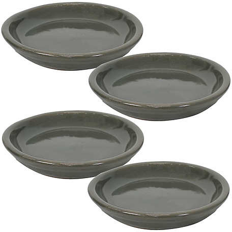 Sunnydaze Decor Ceramic Indoor/Outdoor Planter Saucers, 7 in., Gray, 4-Pack