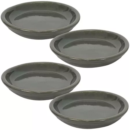 Sunnydaze Decor UV and Frost Resistant Glazed Ceramic Outdoor Planter Saucers - 7" D Gray - 4 Pack Plant Stands & Accessories