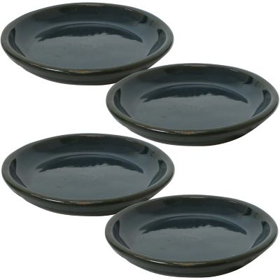 Sunnydaze Decor High-Fired Glazed UV/Frost-Resistant Ceramic Outdoor Planter Saucers, 7 in. D, Forest Lake Green, 4 pk.