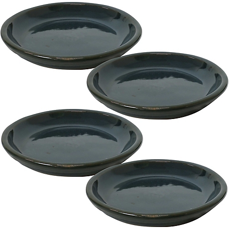 Sunnydaze Decor Ceramic Indoor/Outdoor Planter Saucers, 7 in., Forest Green, 4-Pack