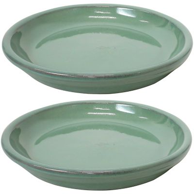 Sunnydaze Decor Ceramic Indoor/Outdoor Planter Saucers, 7 in., Seafoam, 2-Pack